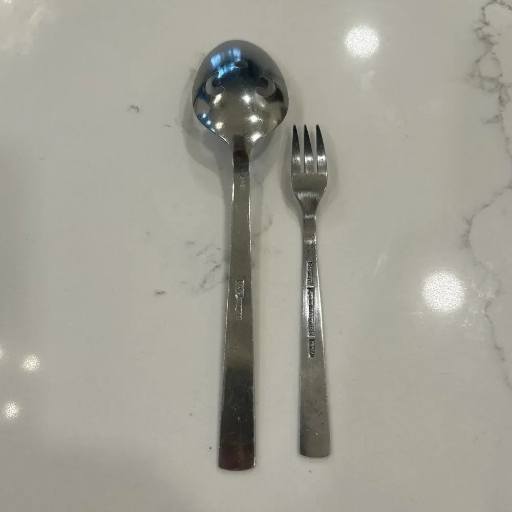Imperial SERTA Pierced Serving Spoon & Small‎ Fork Floral Stainless Flatware